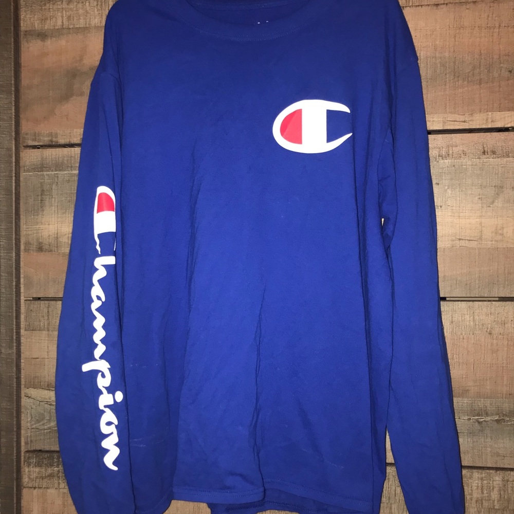 Champion Blue Long Sleeve - Logo w/ Sleeve Text